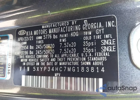 2021 Kia Telluride Ex from USA, damaged, VIN 5XYP34HC7MG183814